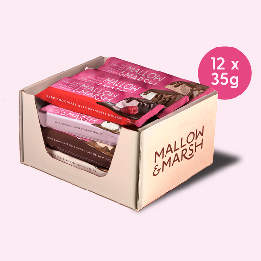 Chocolatey Box of 12 - Coconut, Chocolate, Vanilla & Raspberry Bars