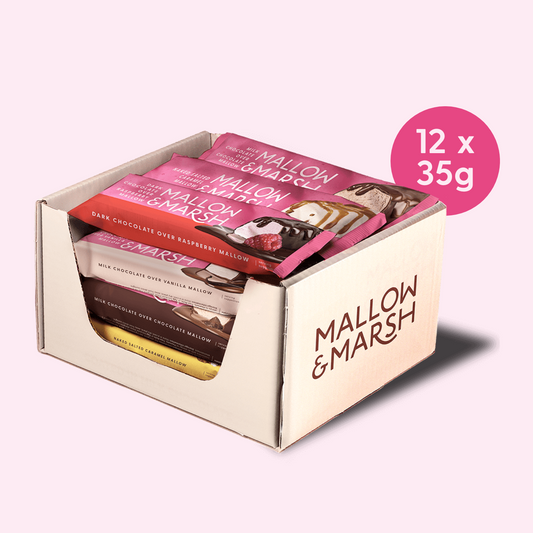 Mixed box of 12 - Chocolate, Salted Caramel, Vanilla & Raspberry Bars